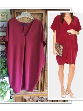 HATCH The Slouch Maternity Dress - Burgundy, OS